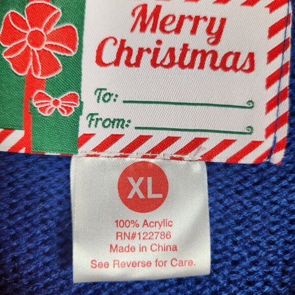 Merry Christmas Ugly Sweater Pullover Women's XL Red Blue Gingerbread Man - Picture 5 of 6